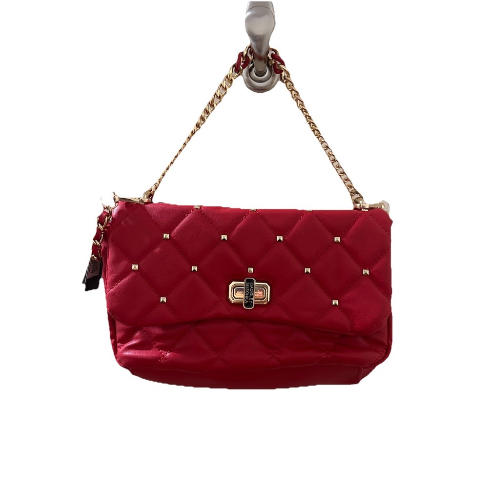 Badgley‎ Mischka Red Quilted Studded Vegan Leather Crossbody Bag NWT